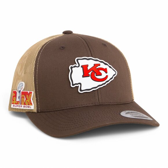 Kansas City Chiefs Super Bowl LIX 3D YP Snapback Trucker Hat- Brown/ Khaki - Picture 1 of 3